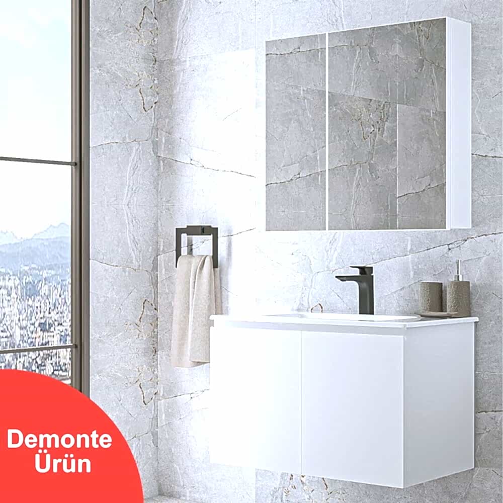 Alpu Ayna Dolaplı Banyo Dolabı Seti Beyaz