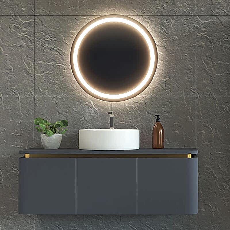Trim Led Aynalı Banyo Dolabı Seti Antrasit
