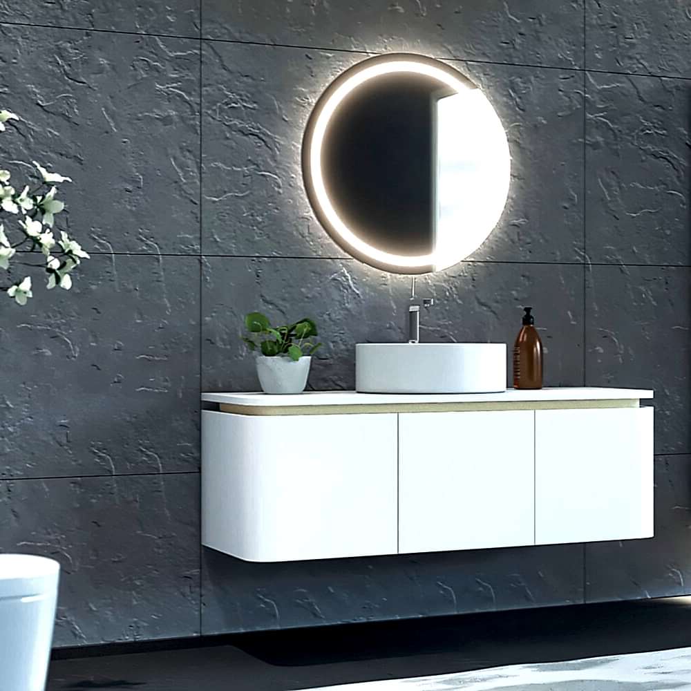 Trim Led Aynalı Banyo Dolabı Seti Beyaz