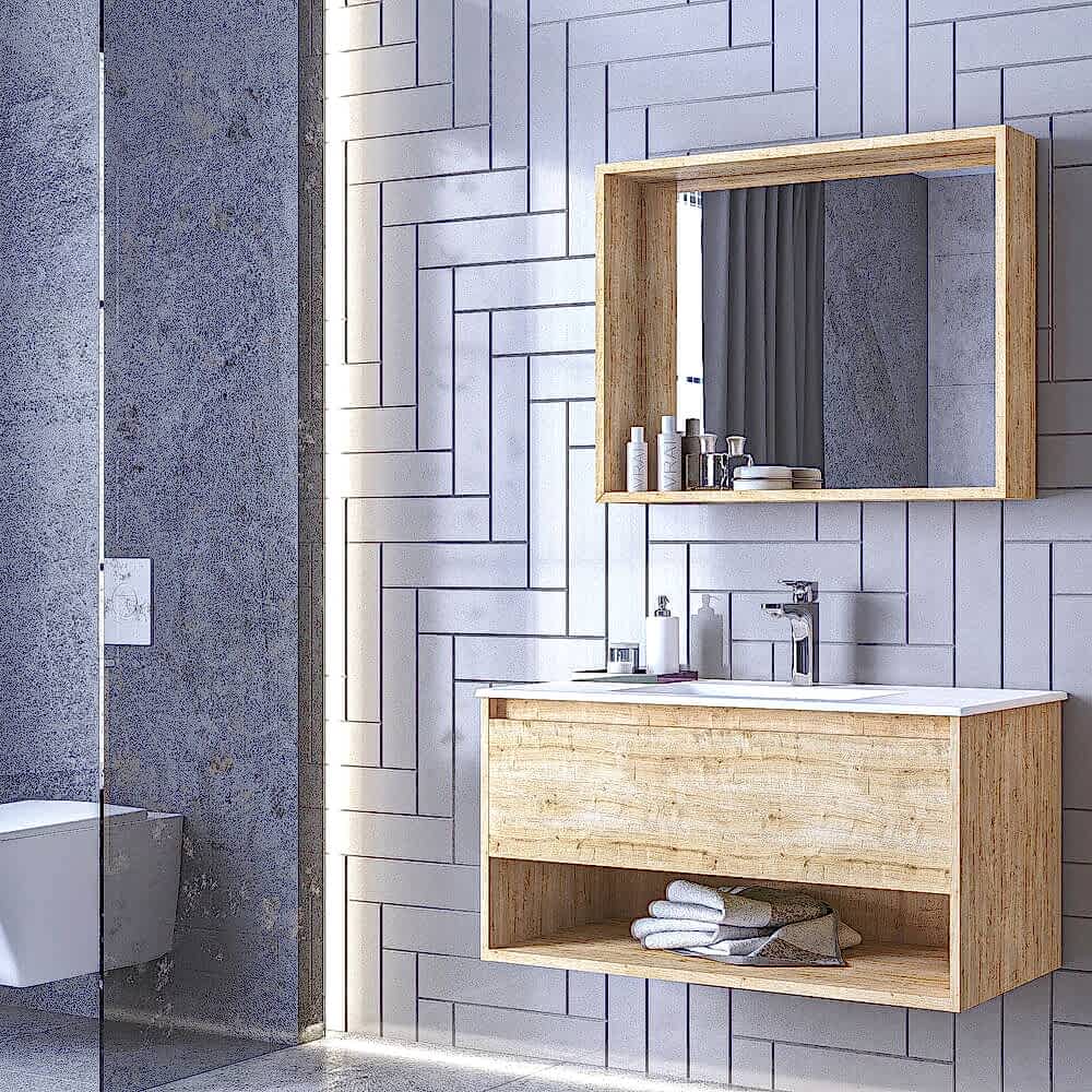Espa Aynalı Banyo Dolabı Seti Safir Meşe