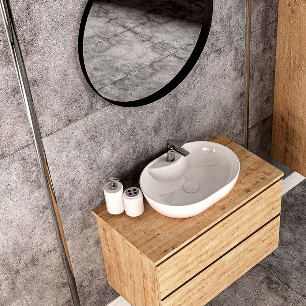 Egra Soft Aynalı Banyo Dolabı Seti Safir Meşe