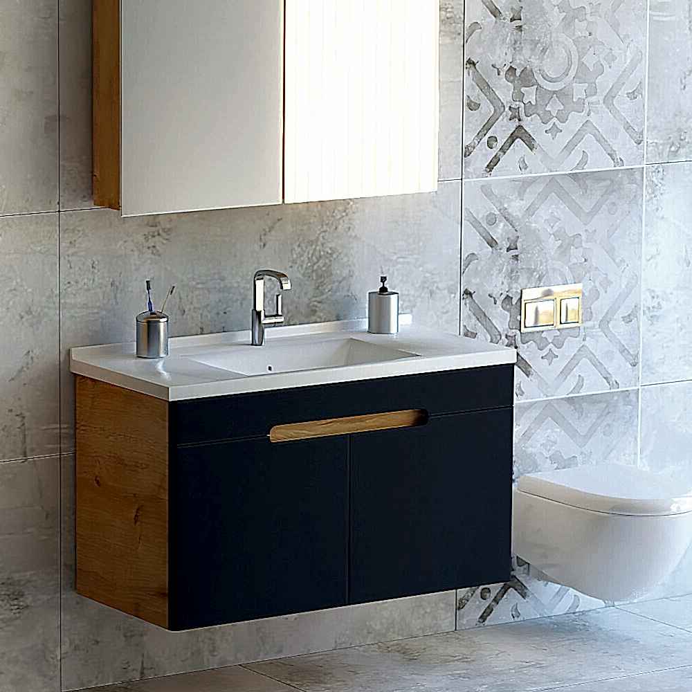 Troy Ayna Dolaplı Banyo Dolabı Seti K.Meşe Antrasit