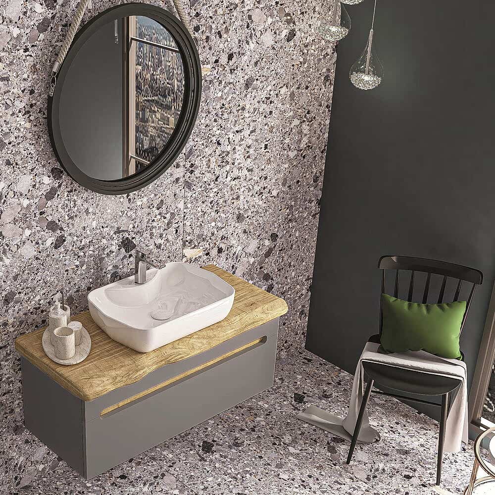 Natur Aynalı Banyo Dolabı Seti Antrasit