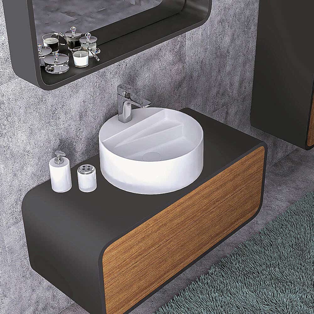 Dendro Aynalı Banyo Dolabı Seti Doğal Ceviz-Antrasit