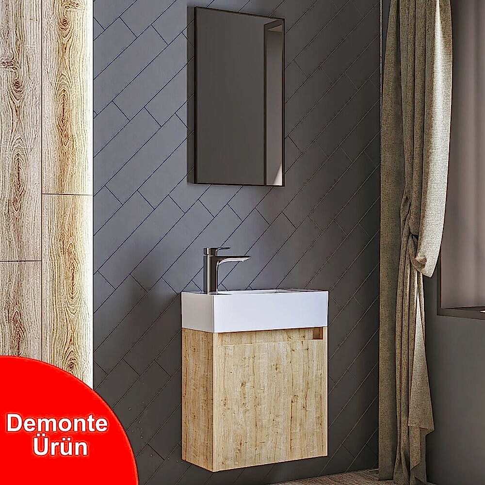 Tiny Aynalı Banyo Dolabı Seti 50 Cm Safir Meşe