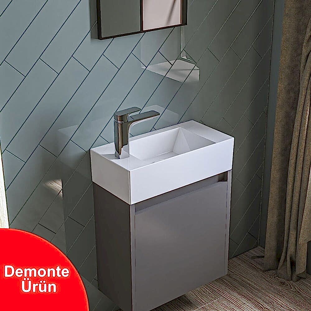 Tiny Aynalı Banyo Dolabı Seti 50 Cm Antrasit