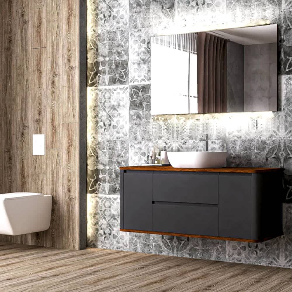 Monna Clas Led Aynalı Banyo Dolabı Seti Antrasit