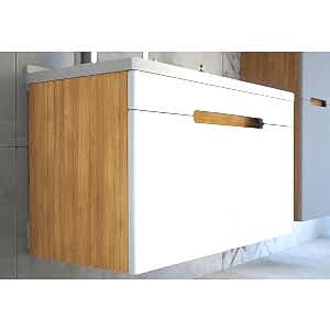  Troy Ayna Dolaplı Banyo Dolabı Seti S.Meşe-Beyaz