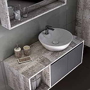  Duo Aynalı Banyo Dolabı Seti Gri Meşe-Beyaz 100 cm