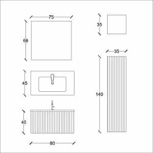  Veta Banyo Dolabı Takımı 3 lü 80 Cm