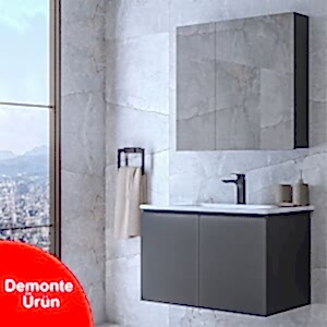  Alpu Ayna Dolaplı Banyo Dolabı Seti Antrasit