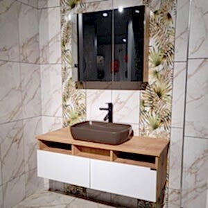  Still Ayna Dolaplı Banyo Dolabı Seti 100 Cm S.Meşe-Beyaz