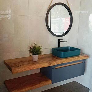  Natur Aynalı Banyo Dolabı Seti Raflı Antrasit 150 cm