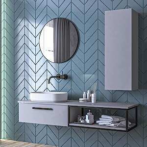  Form Aynalı Banyo Dolabı Seti 3 Parça 160 cm Gri