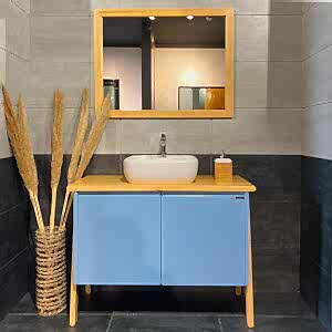  Ege Aynalı Banyo Dolabı Seti Mavi