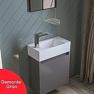  Tiny Aynalı Banyo Dolabı Seti 50 Cm Antrasit